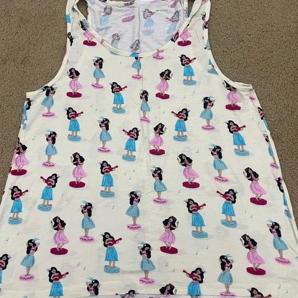 Nite nite munki munki Women's Cream Sleepwear Set with Colorful hula girl Print - Picture 3 of 7